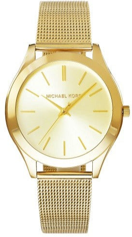 Michael Kors Slim Runway Champagne Dial Gold Mesh Bracelet Watch for Women - MK3282