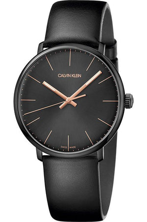 Calvin Klein High Noon Quartz Black Dial Black Leather Strap Watch for Men - K8M214CB