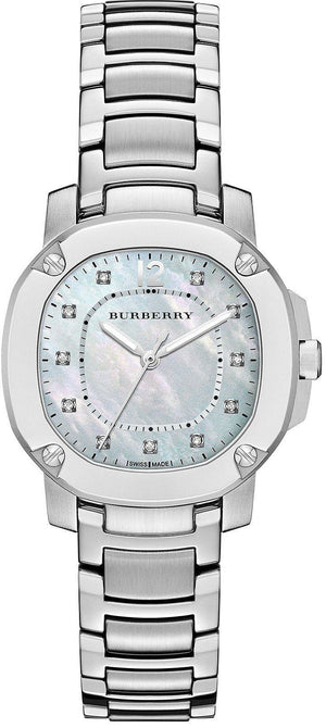 Burberry The Britain Diamonds Mother of Pearl Dial Silver Steel Strap Watch for Women - BBY1804