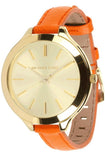 Michael Kors Runway Quartz Gold Dial Orange Leather Strap Watch For Women - MK2275