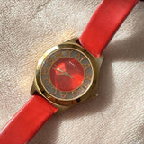 Marc Jacobs Henry Skeleton Red Dial Red Leather Strap Watch for Women - MBM1338