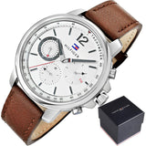 Tommy Hilfiger Landon Chronograph White Dial Brown Leather Strap Watch for Men - 1791531