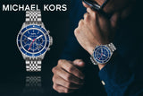 Michael Kors Bayville Chronograph Blue Dial Grey Steel Strap Watch For Men - MK8727