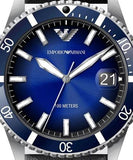 Emporio Armani Diver Three-Hand Quartz Blue Dial Blue Leather Strap Watch For Men - AR11516