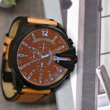 Diesel Mega Chief Chronograph Copper Dial Brown Leather Strap Watch For Men - DZ4476