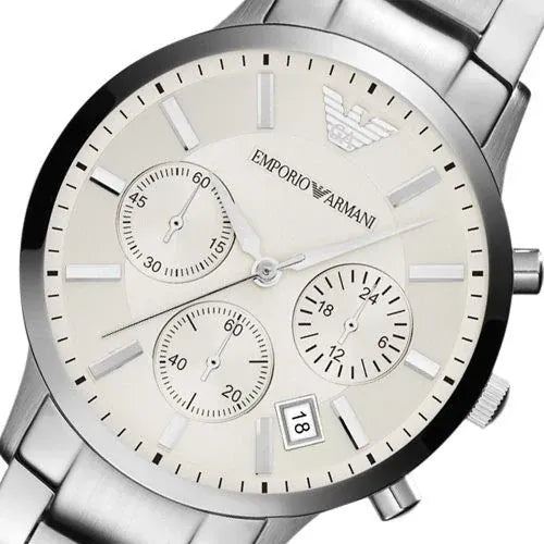 Emporio Armani Renato Chronograph White Dial Silver Steel Strap Watch for Women  - AR2459