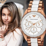 Emporio Armani Sportivo White Dial Rose Gold & White Steel Strap Watch For Women - AR5942