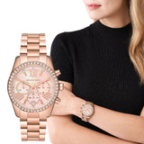 Michael Kors Lexington Chronograph Rose Gold Dial Rose Gold Steel Strap Watch for Women - MK7242