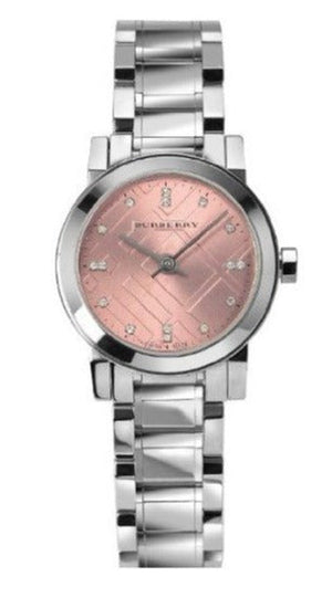 Burberry The City Diamonds Pink Dial Silver Steel Strap Watch for Women - BU9223