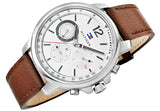 Tommy Hilfiger Landon Chronograph White Dial Brown Leather Strap Watch for Men - 1791531