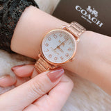 Coach Delancey Mother of Pearl White Dial Rose Gold Steel Strap Watch for Women - 14502479