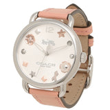 Coach Delancey White Dial Pink Leather Strap Watch for Women - 14502799