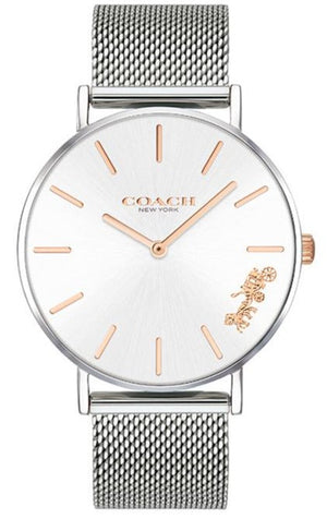 Coach Perry White Dial Silver Mesh Bracelet Watch for Women - 14503124