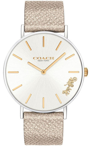 Coach Perry White Dial Beige Leather Strap Watch for Women - 14503157