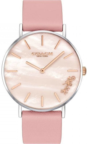 Coach Perry Mother of Pearl Pink Dial Pink Leather Strap Watch for Women - 14503244