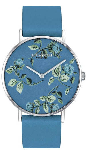 Coach Perry Floral Blue Dial Blue Leather Strap Watch for Women - 14503294