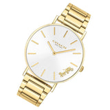 Coach Perry White Dial Gold Steel Strap Watch for Women - 14503345