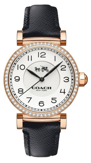 Coach Madison White Dial Black Leather Strap Watch for Women - 14503396