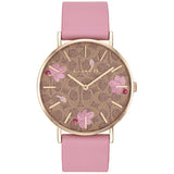 Coach Perry Floral Motif Fawn Dial Pink Leather Strap Watch for Women - 14503442