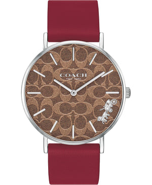 Coach Perry Coffee Brown Dial Red Leather Strap Watch for Women - 14503474