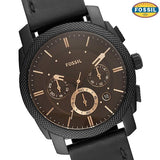 Fossil Machine Chronograph Black Dial Black Leather Strap Watch for Men - FS5586