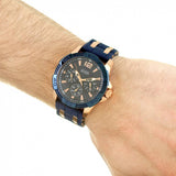 Guess Oasis Blue Dial Blue & Rose Gold Stainless Steel Strap Watch For Men - W0366G4