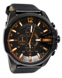 Diesel Mega Chief Chronograph Black Dial Black Leather Strap Watch For Men - DZ4291