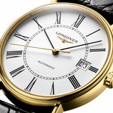 Longines Presence 25.5mm Automatic White Dial Black Leather Strap Watch for Women - L4.921.2.11.2