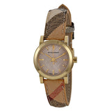 Burberry The City Gold Dial Haymarket Brown Leather Strap Watch for Women - BU9219