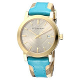 Burberry The City Gold Dial Blue Leather Strap Watch for Women - BU9018