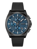 Hugo Boss Grandmaster Blue Dial Black Leather Strap Watch for Men - 1513883