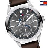 Tommy Hilfiger Austin Grey Dial Brown Leather Strap Watch for Men - 1791637