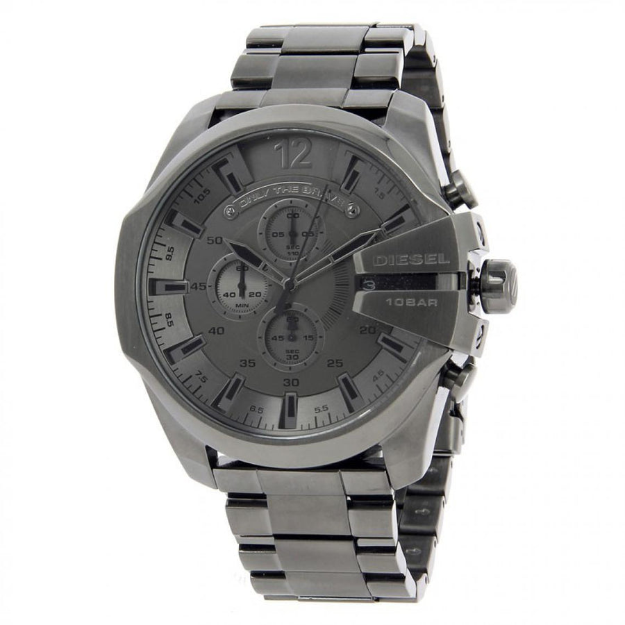 Diesel Mega Chief Chronograph Grey Dial Grey Steel Strap Watch for Men - DZ4282