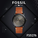 Fossil Commuter Three Hand Date Black Dial Brown Leather Strap Watch for Men - FS5276