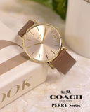 Coach Perry Analog Gold Dial Brown Leather Strap Watch for Women - 14503331-C