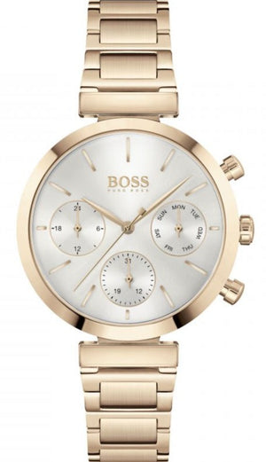 Hugo Boss Flawless Quartz White Dial Gold Steel Strap Watch for Women -1502531