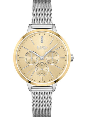 Hugo Boss Symphony Gold Dial Silver Mesh Bracelet Watch for Women - 1502600