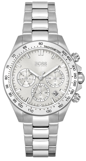 Hugo Boss Novia Chronograph Silver Dial Silver Steel Strap Watch for Women - 1502616