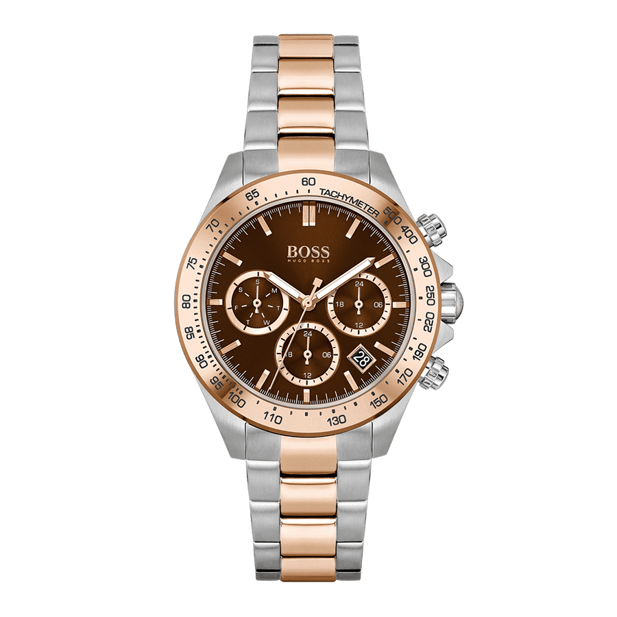 Hugo Boss Novia Brown Dial Two Tone Steel Strap Watch for Women - 1502617