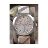 Burberry The City Nova White Dial Checked Brown Leather Strap Watch for Men - BU9357