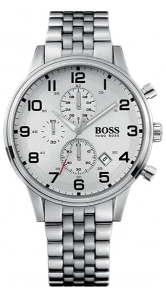 Hugo Boss Aeroliner Chronograph White Dial Silver Steel Strap Watch For Men - 1512445