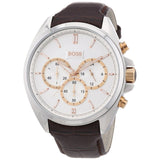 Hugo Boss Driver Chronograph Silver Dial Brown Leather Strap Watch For Men - 1512881