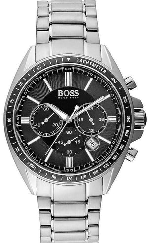 Hugo Boss Driver Chronograph Black Dial Silver Steel Strap Watch For Men - 1513080