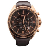 Hugo Boss Driver Sport Chronograph Brown Dial Brown Leather Strap Watch for Men - 1513093