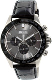 Hugo Boss Ikon Grey Dial Black Leather Strap Watch for Men - 1513177