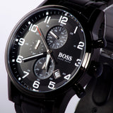 Hugo Boss Chronograph Black Dial Black Steel Strap Watch for Men - 1513180