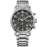 Hugo Boss Aeroliner Black Dial Silver Steel Strap Watch for Men - 1513181