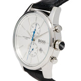 Hugo Boss Jet Silver Dial Black Leather Strap Watch for Men - 1513282