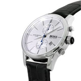 Hugo Boss Jet Silver Dial Black Leather Strap Watch for Men - 1513282