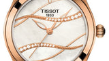 Tissot T Wave Diamond Mother of Pearl Dial Black Leather Strap Watch For Women - T112.210.36.111.00